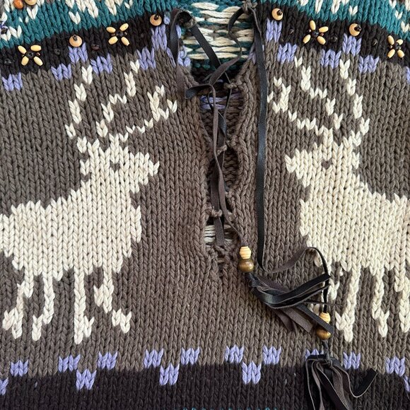 LaROK Woodsman Beaded Lace Up Reindeer Wool Sweater aso Jessica Simpson S - Picture 12 of 16